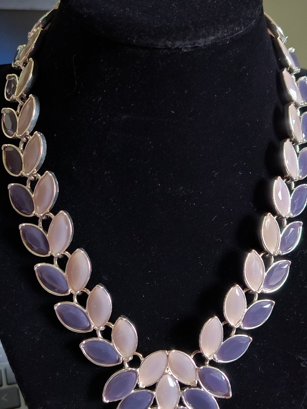 Lavender & Cream Leaf-Style Statement Necklace